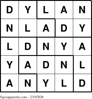 The grouppuzzles.com Answer grid for the Dylan puzzle for Tuesday February 10, 2026