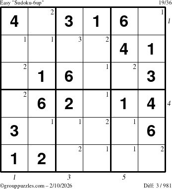 The grouppuzzles.com Easy Sudoku-6up puzzle for Tuesday February 10, 2026 with all 3 steps marked