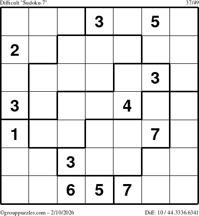 The grouppuzzles.com Difficult Sudoku-7 puzzle for Tuesday February 10, 2026