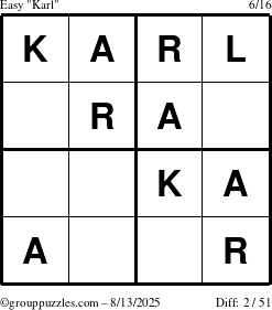 The grouppuzzles.com Easy Karl puzzle for Wednesday August 13, 2025
