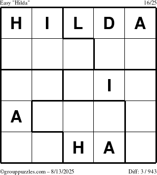 The grouppuzzles.com Easy Hilda puzzle for Wednesday August 13, 2025