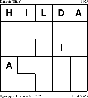 The grouppuzzles.com Difficult Hilda puzzle for Wednesday August 13, 2025