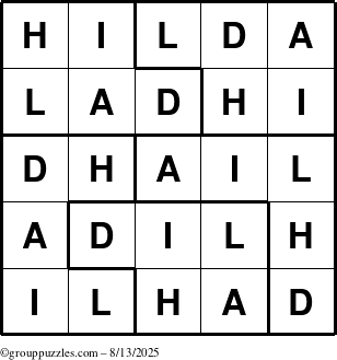 The grouppuzzles.com Answer grid for the Hilda puzzle for Wednesday August 13, 2025