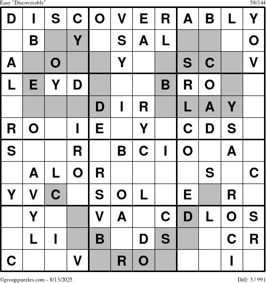 The grouppuzzles.com Easy Discoverably puzzle for Wednesday August 13, 2025