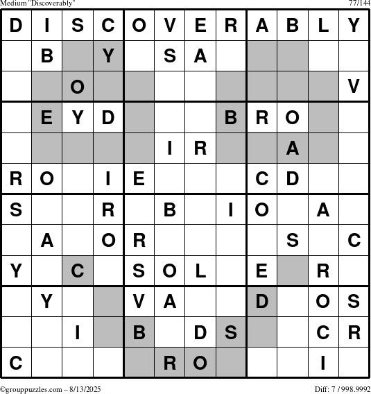 The grouppuzzles.com Medium Discoverably puzzle for Wednesday August 13, 2025