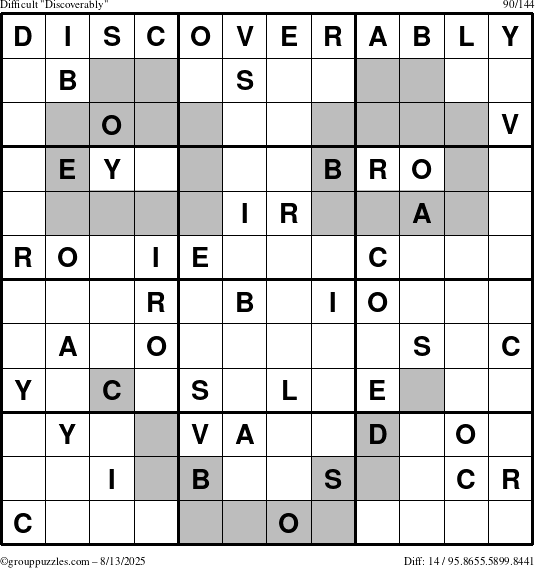 The grouppuzzles.com Difficult Discoverably puzzle for Wednesday August 13, 2025