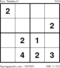 The grouppuzzles.com Easy Sudoku-4 puzzle for Saturday March 8, 2025