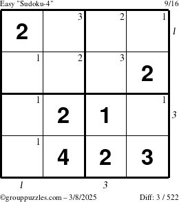 The grouppuzzles.com Easy Sudoku-4 puzzle for Saturday March 8, 2025 with all 3 steps marked