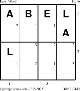 The grouppuzzles.com Easy Abel puzzle for Saturday March 8, 2025 with all 3 steps marked