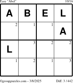 The grouppuzzles.com Easy Abel puzzle for Saturday March 8, 2025 with the first 3 steps marked