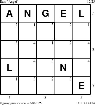 The grouppuzzles.com Easy Angel puzzle for Saturday March 8, 2025 with all 4 steps marked