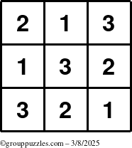 The grouppuzzles.com Answer grid for the TicTac-123 puzzle for Saturday March 8, 2025