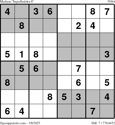 The grouppuzzles.com Medium SuperSudoku-8 puzzle for Saturday March 8, 2025