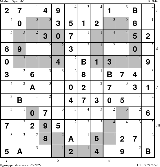 The grouppuzzles.com Medium tpsmith puzzle for Saturday March 8, 2025, suitable for printing, with all 5 steps marked