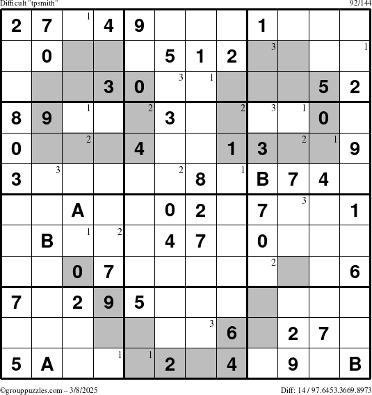 The grouppuzzles.com Difficult tpsmith puzzle for Saturday March 8, 2025 with the first 3 steps marked