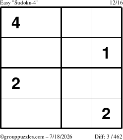 The grouppuzzles.com Easy Sudoku-4 puzzle for Saturday July 18, 2026