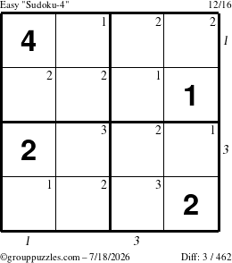 The grouppuzzles.com Easy Sudoku-4 puzzle for Saturday July 18, 2026 with all 3 steps marked