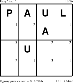 The grouppuzzles.com Easy Paul puzzle for Saturday July 18, 2026 with the first 3 steps marked