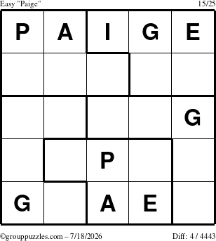 The grouppuzzles.com Easy Paige puzzle for Saturday July 18, 2026