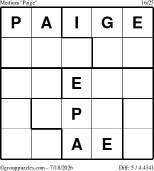 The grouppuzzles.com Medium Paige puzzle for Saturday July 18, 2026