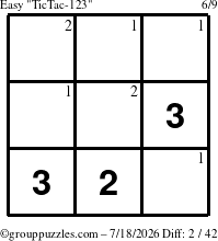 The grouppuzzles.com Easy TicTac-123 puzzle for Saturday July 18, 2026 with the first 2 steps marked