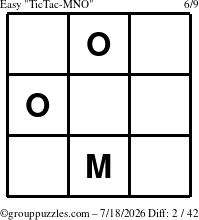 The grouppuzzles.com Easy TicTac-MNO puzzle for Saturday July 18, 2026