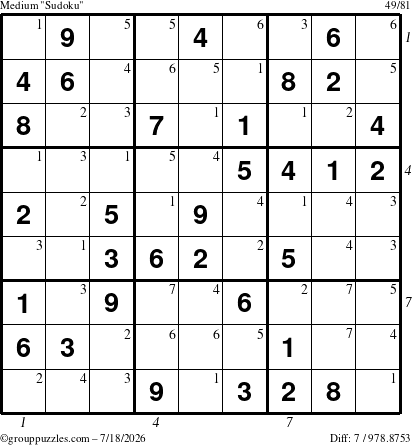 The grouppuzzles.com Medium Sudoku puzzle for Saturday July 18, 2026 with all 7 steps marked