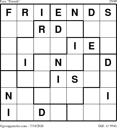 The grouppuzzles.com Easy Friends puzzle for Saturday July 18, 2026