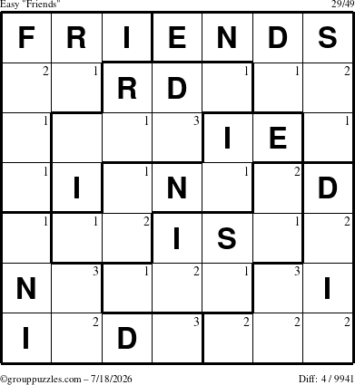 The grouppuzzles.com Easy Friends puzzle for Saturday July 18, 2026 with the first 3 steps marked