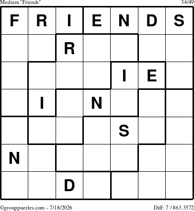 The grouppuzzles.com Medium Friends puzzle for Saturday July 18, 2026