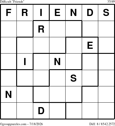 The grouppuzzles.com Difficult Friends puzzle for Saturday July 18, 2026