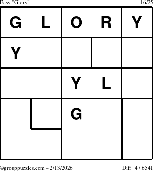 The grouppuzzles.com Easy Glory puzzle for Friday February 13, 2026