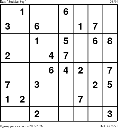 The grouppuzzles.com Easy Sudoku-8up puzzle for Friday February 13, 2026