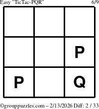 The grouppuzzles.com Easy TicTac-PQR puzzle for Friday February 13, 2026