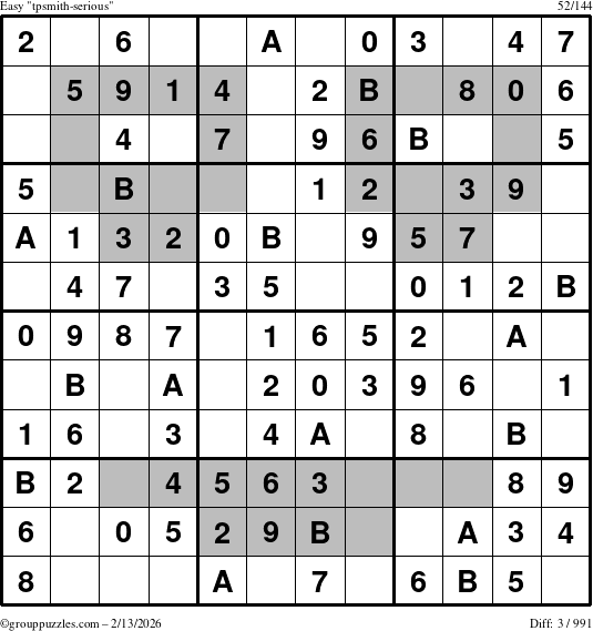 The grouppuzzles.com Easy tpsmith-serious puzzle for Friday February 13, 2026