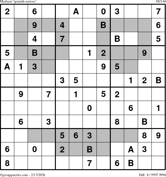 The grouppuzzles.com Medium tpsmith-serious puzzle for Friday February 13, 2026