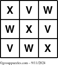 The grouppuzzles.com Answer grid for the TicTac-VWX puzzle for Wednesday September 11, 2024