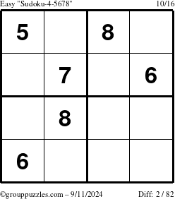 The grouppuzzles.com Easy Sudoku-4-5678 puzzle for Wednesday September 11, 2024