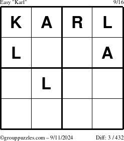 The grouppuzzles.com Easy Karl puzzle for Wednesday September 11, 2024