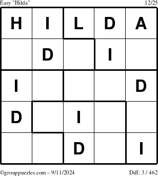 The grouppuzzles.com Easy Hilda puzzle for Wednesday September 11, 2024