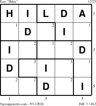 The grouppuzzles.com Easy Hilda puzzle for Wednesday September 11, 2024 with all 3 steps marked