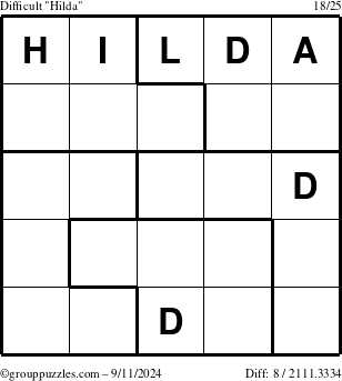 The grouppuzzles.com Difficult Hilda puzzle for Wednesday September 11, 2024