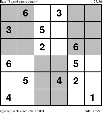 The grouppuzzles.com Easy SuperSudoku-Junior puzzle for Wednesday September 11, 2024