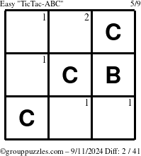 The grouppuzzles.com Easy TicTac-ABC puzzle for Wednesday September 11, 2024 with the first 2 steps marked