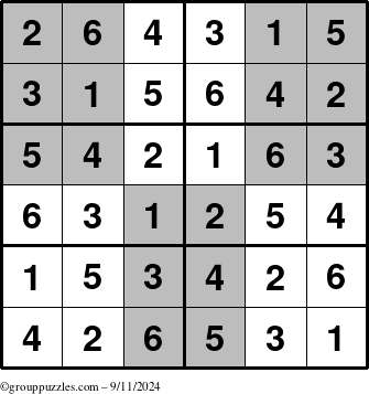 The grouppuzzles.com Answer grid for the SuperSudoku-Junior puzzle for Wednesday September 11, 2024