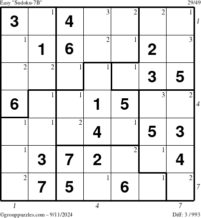 The grouppuzzles.com Easy Sudoku-7B puzzle for Wednesday September 11, 2024 with all 3 steps marked