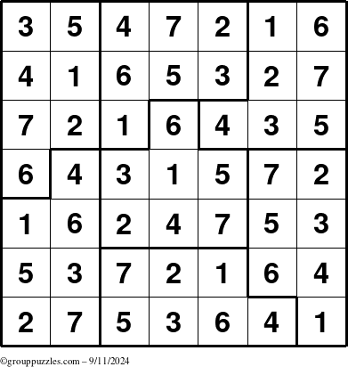 The grouppuzzles.com Answer grid for the Sudoku-7B puzzle for Wednesday September 11, 2024