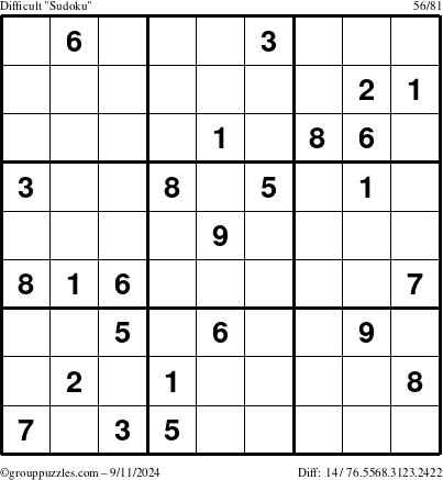 The grouppuzzles.com Difficult Sudoku puzzle for Wednesday September 11, 2024