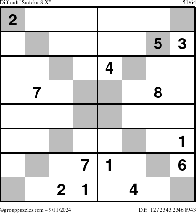 The grouppuzzles.com Difficult Sudoku-8-X puzzle for Wednesday September 11, 2024