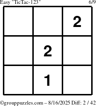 The grouppuzzles.com Easy TicTac-123 puzzle for Saturday August 16, 2025